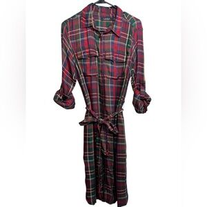 Lauren Ralph Lauren Plaid Shirt Dress Size 8 Red Green Tartan Belt Button Front